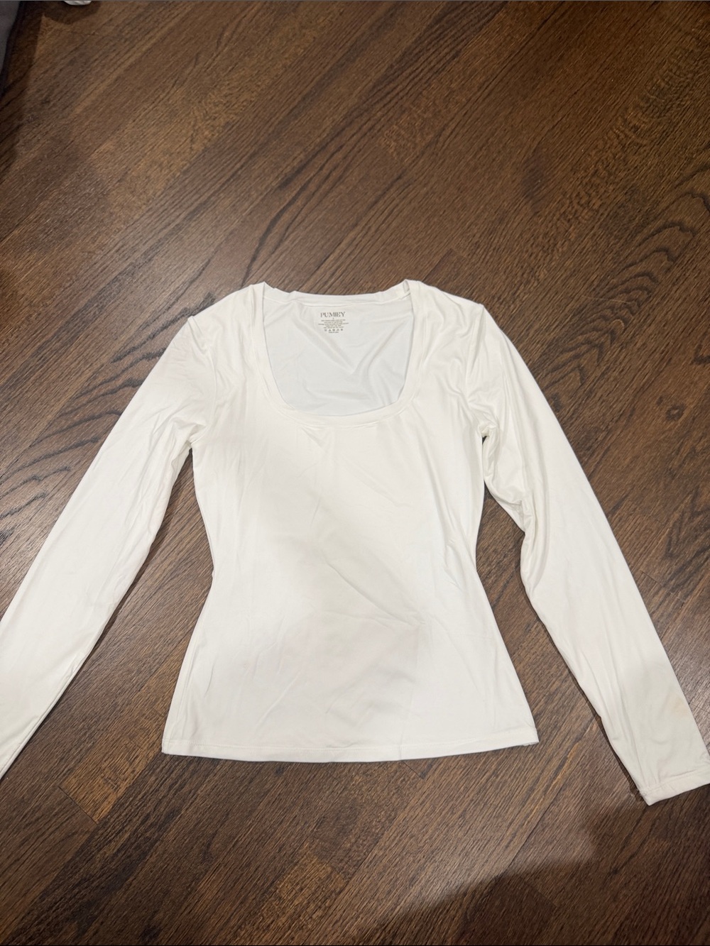 White Long Sleeve Scoop Neck Women's Top- Double Lines